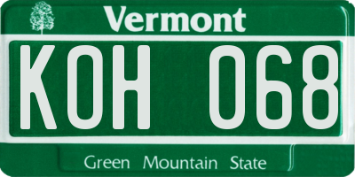 VT license plate KOH068