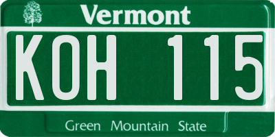 VT license plate KOH115