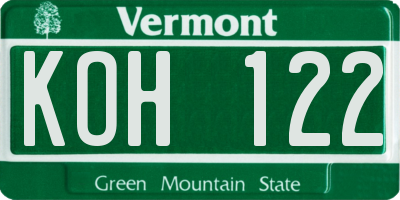 VT license plate KOH122