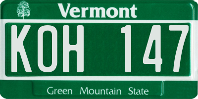 VT license plate KOH147