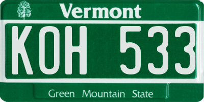 VT license plate KOH533