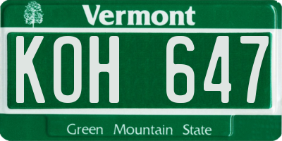 VT license plate KOH647