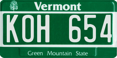 VT license plate KOH654