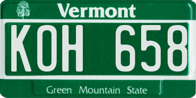 VT license plate KOH658