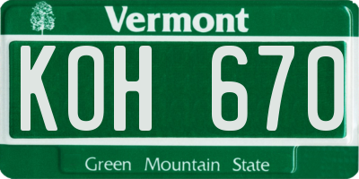 VT license plate KOH670