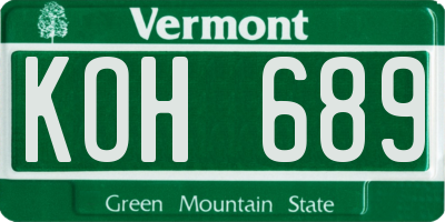 VT license plate KOH689