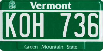 VT license plate KOH736