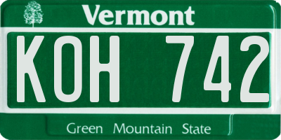 VT license plate KOH742