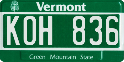 VT license plate KOH836