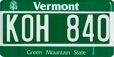 VT license plate KOH840
