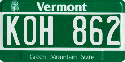 VT license plate KOH862