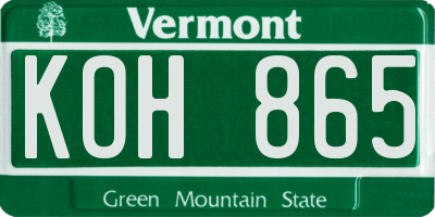 VT license plate KOH865