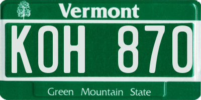 VT license plate KOH870
