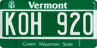 VT license plate KOH920