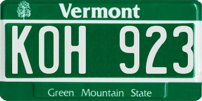 VT license plate KOH923