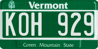 VT license plate KOH929