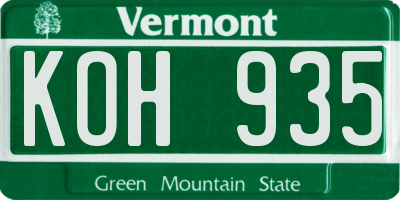 VT license plate KOH935