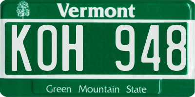 VT license plate KOH948