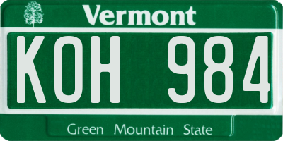 VT license plate KOH984