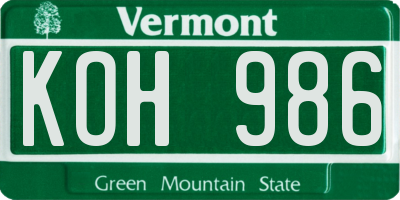 VT license plate KOH986