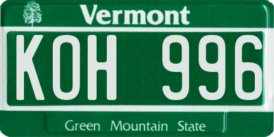 VT license plate KOH996