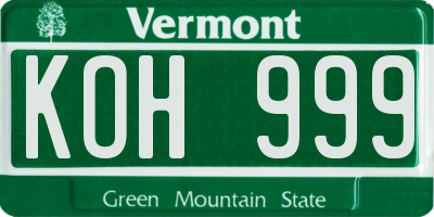 VT license plate KOH999