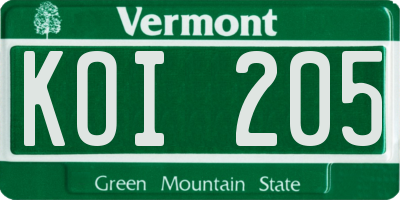 VT license plate KOI205