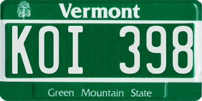 VT license plate KOI398