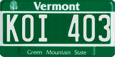 VT license plate KOI403