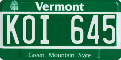 VT license plate KOI645