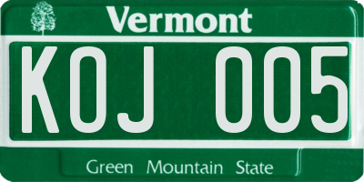 VT license plate KOJ005