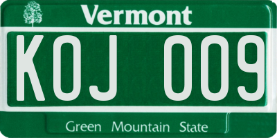VT license plate KOJ009
