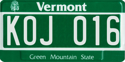 VT license plate KOJ016