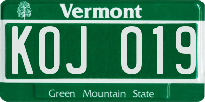VT license plate KOJ019