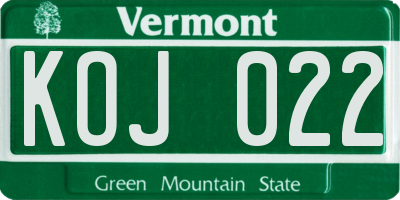 VT license plate KOJ022