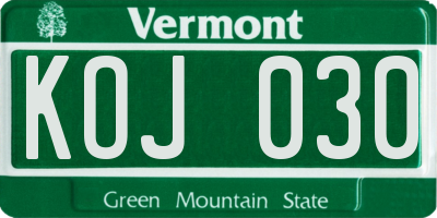 VT license plate KOJ030