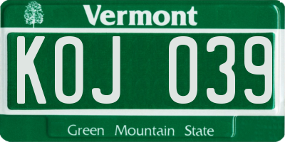 VT license plate KOJ039