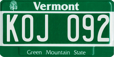 VT license plate KOJ092