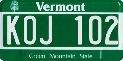 VT license plate KOJ102