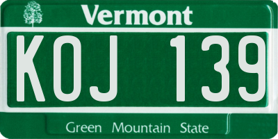 VT license plate KOJ139