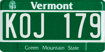 VT license plate KOJ179