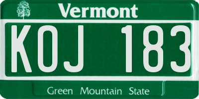 VT license plate KOJ183