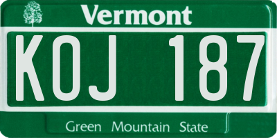 VT license plate KOJ187