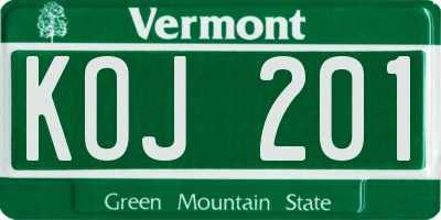 VT license plate KOJ201