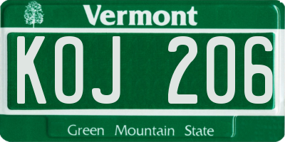 VT license plate KOJ206