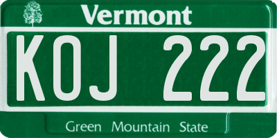 VT license plate KOJ222