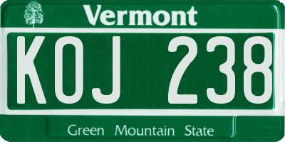 VT license plate KOJ238