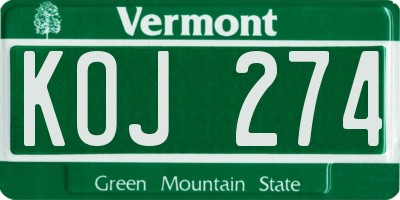 VT license plate KOJ274