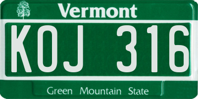 VT license plate KOJ316