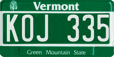 VT license plate KOJ335